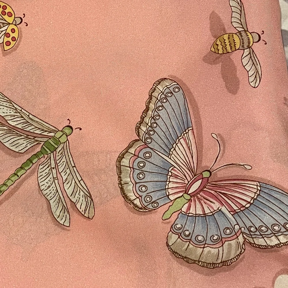 Beautiful scarf - Butterflies, dragonflies, & florals on a pink background